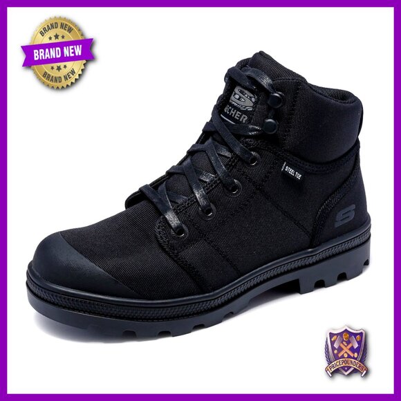Steel Toe Work Boots with Slip Resistant Outsole and Memory Foam Insole